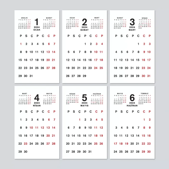 Haftalık Planlamalı Organizer Takvim, 2026 Masa Takvimi, Üçgen Takvim, Önceki ve Sonraki Aylar