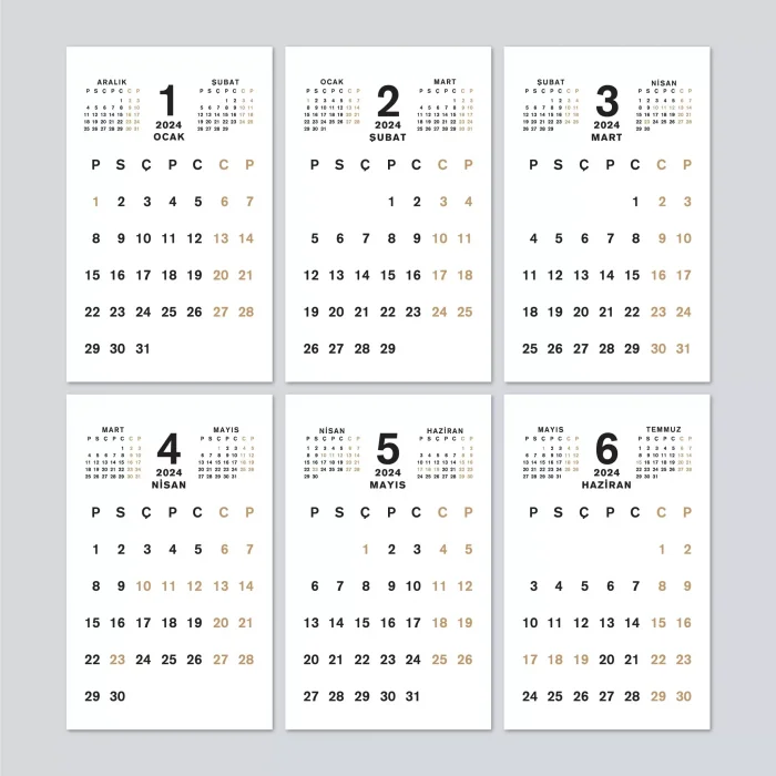 Haftalık Planlamalı Organizer Takvim, 2026 Masa Takvimi, Üçgen Takvim, Önceki ve Sonraki Aylar