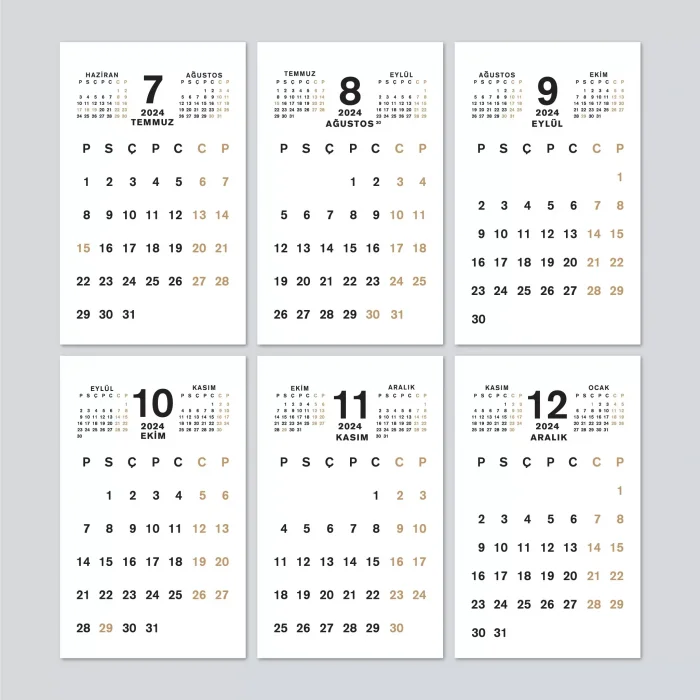 Haftalık Planlamalı Organizer Takvim, 2026 Masa Takvimi, Üçgen Takvim, Önceki ve Sonraki Aylar