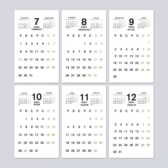 Haftalık Planlamalı Organizer Takvim, 2026 Masa Takvimi, Üçgen Takvim, Önceki ve Sonraki Aylar