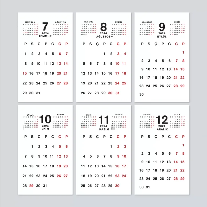 Haftalık Planlamalı Organizer Takvim, 2026 Masa Takvimi, Üçgen Takvim, Önceki ve Sonraki Aylar