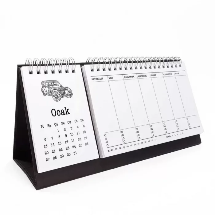 Haftalık Planlayıcı 2025 Masa Takvimi - Vintage Arabalar