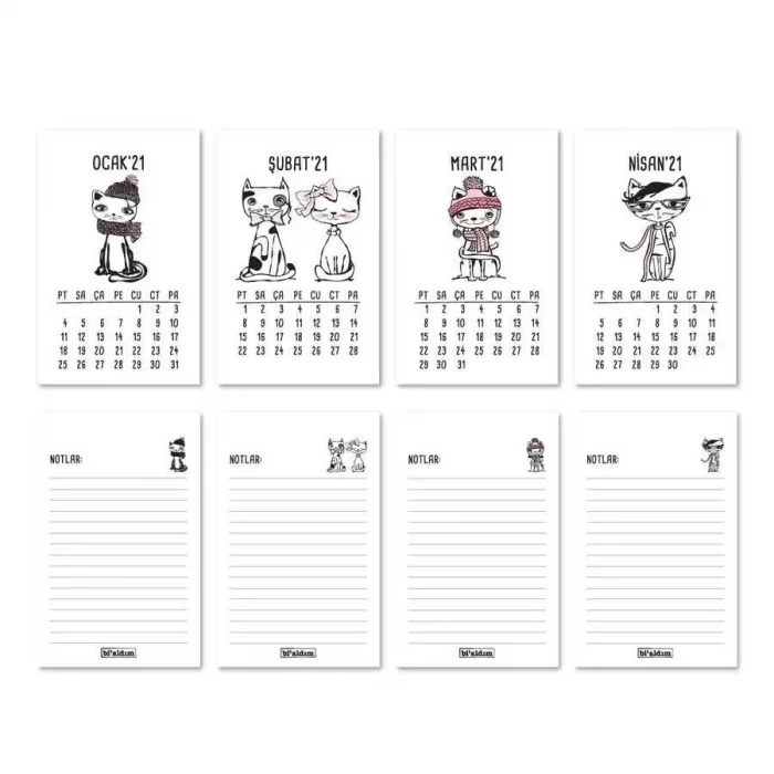 Haftalık Planlayıcı 2026 Masa Takvimi - Kediler