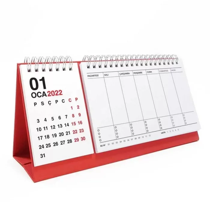 Haftalık Planlayıcı 2026 Masa Takvimi Kırmızı