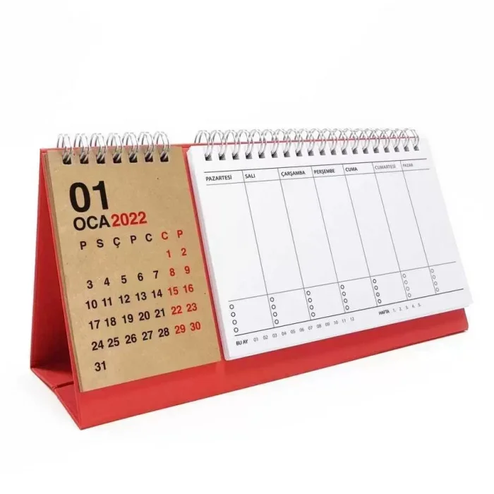 Haftalık Planlayıcı 2026 Masa Takvimi Kırmızı Kraft