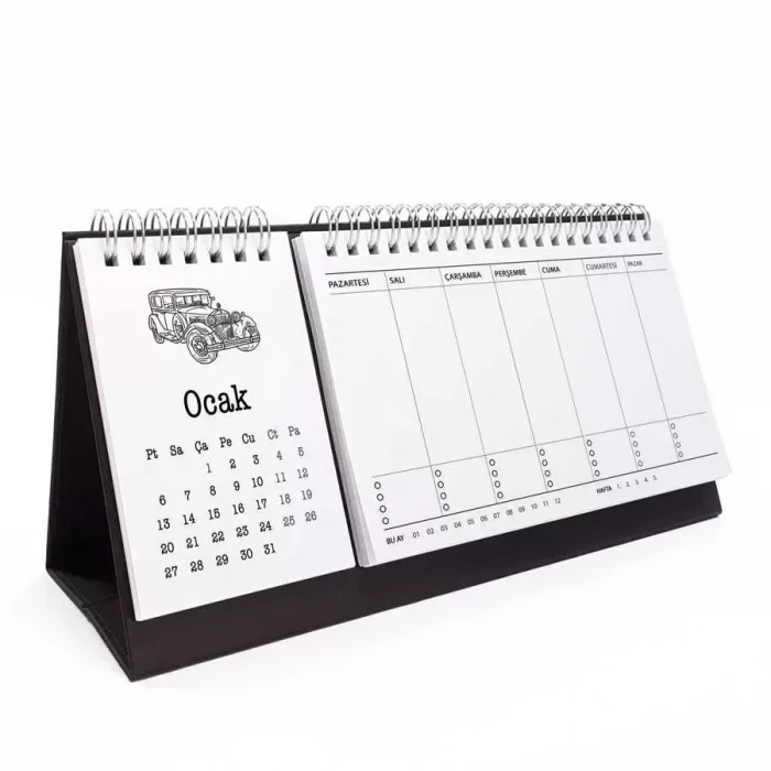 Haftalık Planlayıcı 2026 Masa Takvimi - Vintage Arabalar