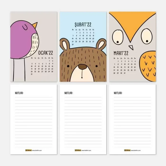 Hayvanlı Takvim Haftalık Planlayıcı 2026 Masa Takvimi Kırmızı