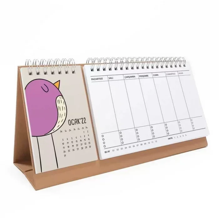 Hayvanlı Takvim Haftalık Planlayıcı 2026 Masa Takvimi Kraft