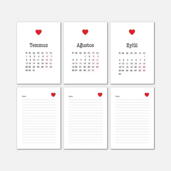 Kalp Tasarımlı Masa Takvimi | Ahşap Tabanlı 2025 Masa Takvimi