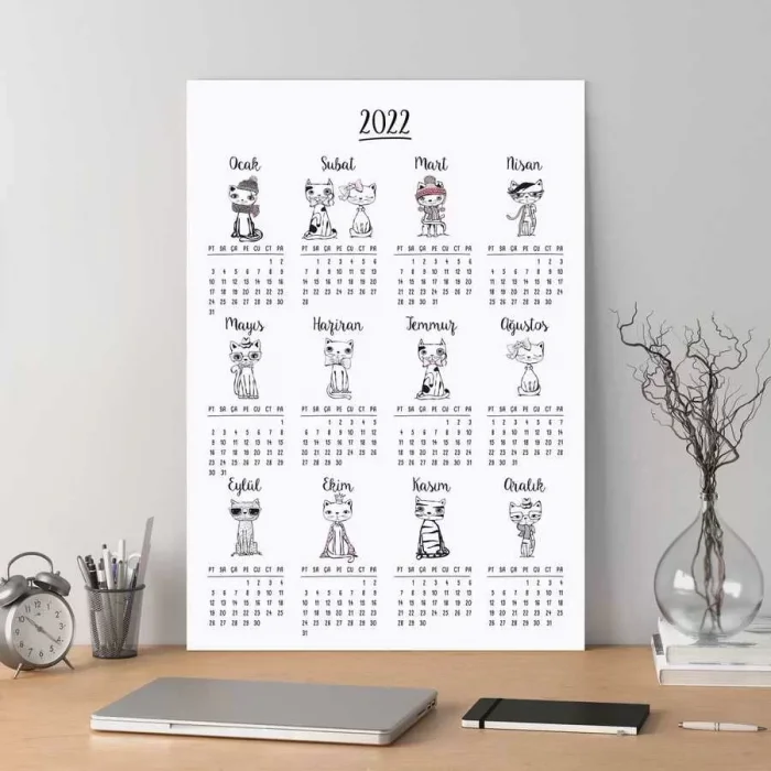 Kedili Poster Takvim, 2026 Kedili Duvar Takvimi