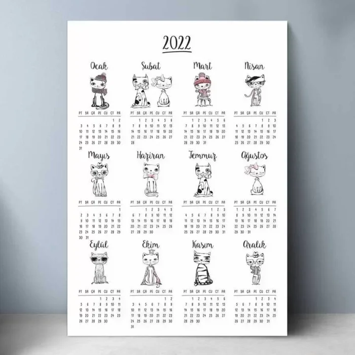 Kedili Poster Takvim, 2026 Kedili Duvar Takvimi