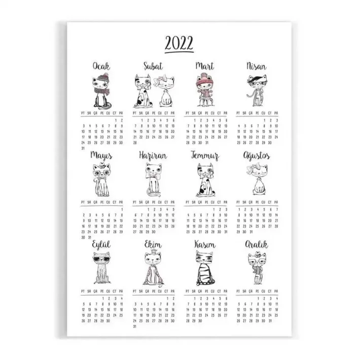 Kedili Poster Takvim, 2026 Kedili Duvar Takvimi