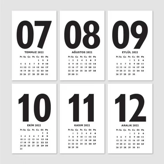 Kırmızı 2025 Masa Takvimi İngilizce Türkçe Sayı Aylar Konsept