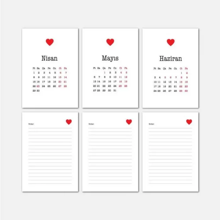 Kırmızı Kalpli Haftalık Planlama 2025 Takvim