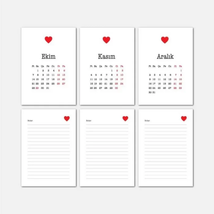 Kırmızı Kalpli Haftalık Planlama 2025 Takvim