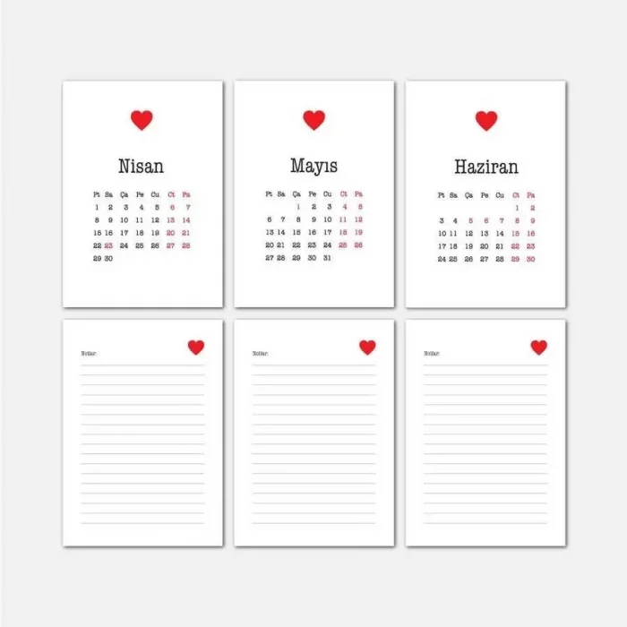 Kırmızı Kalpli Haftalık Planlama 2026 Takvim