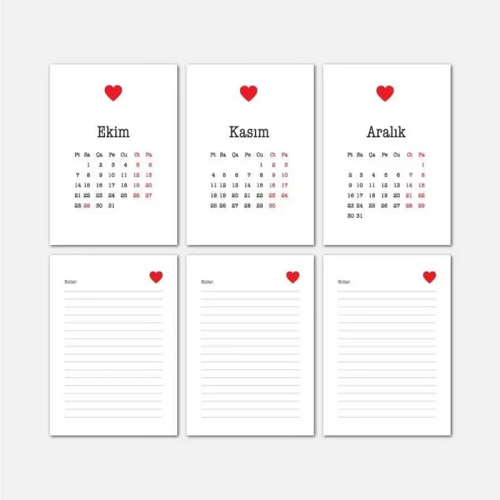 Kırmızı Kalpli Haftalık Planlama 2026 Takvim