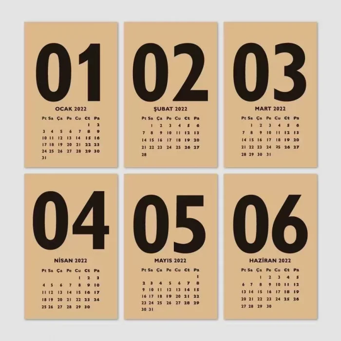 Kırmızı Kraft 2026 Masa Takvimi İngilizce Türkçe Takvim