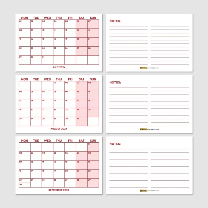 Kırmızı Renkli Aylık Planlama 2027 Takvim, 2027 Masa Takvimi, Red Color Monthly Planner Calendar