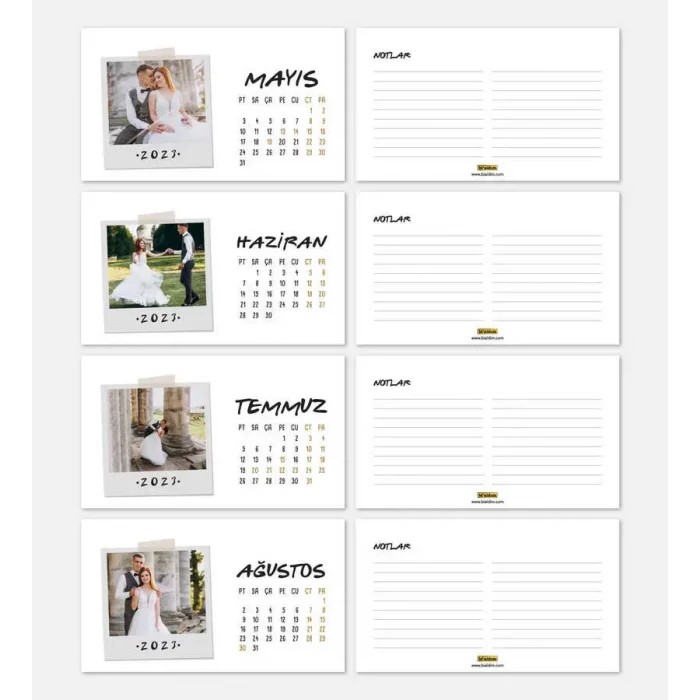 Kişiye Özel 12 Fotoğraflı Pola Kart 2026 Masa Takvimi - Kırmızı