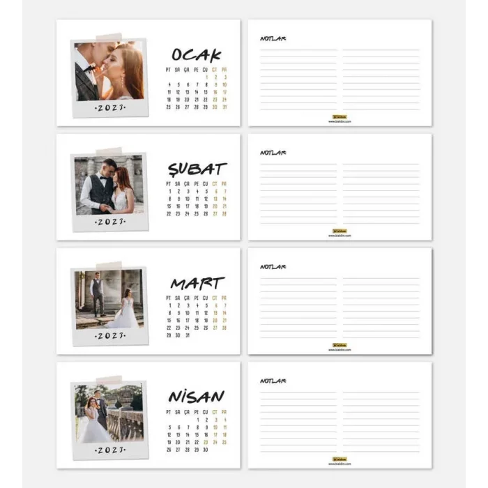 Kişiye Özel 12 Fotoğraflı Pola Kart 2026 Masa Takvimi - Siyah