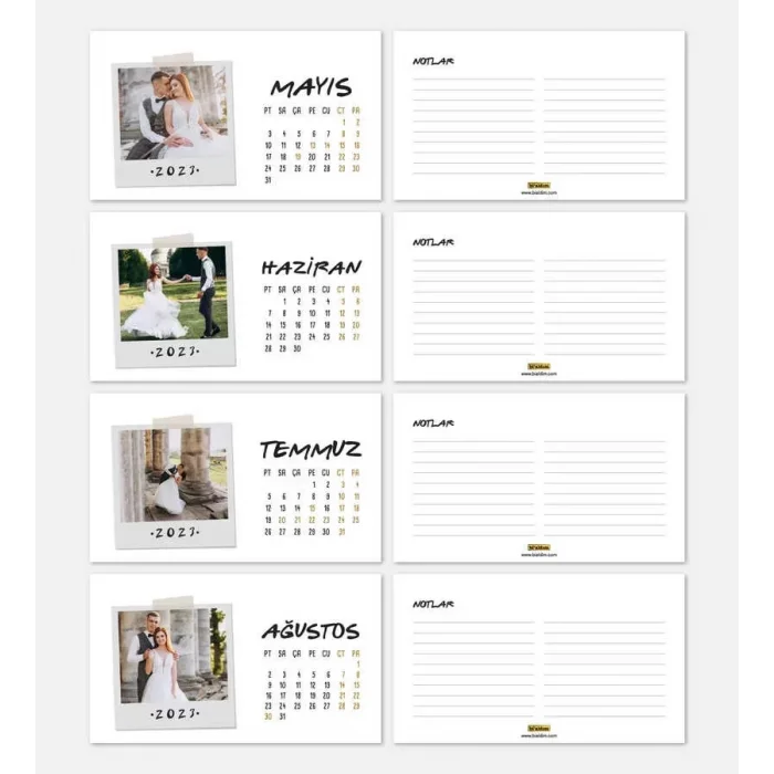 Kişiye Özel 12 Fotoğraflı Pola Kart 2026 Masa Takvimi - Siyah