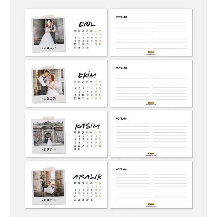 Kişiye Özel 12 Fotoğraflı Pola Kart 2026 Masa Takvimi - Siyah