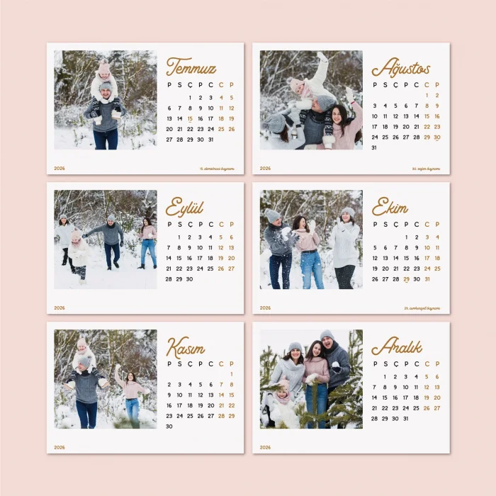 Kişiye Özel Ahşap Standlı 2026 Masa Takvimi – Fotoğraflı Hediyelik Takvim