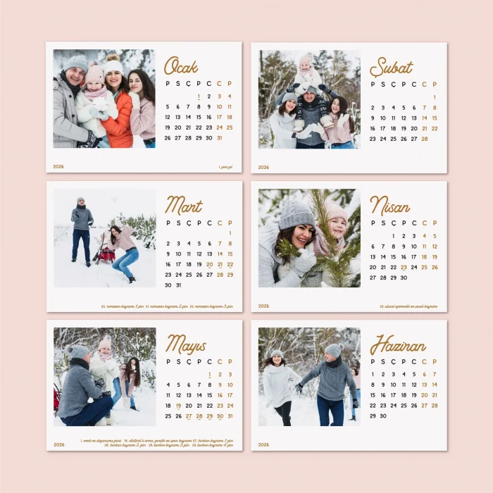 Kişiye Özel Ahşap Standlı 2026 Masa Takvimi – Fotoğraflı Hediyelik Takvim