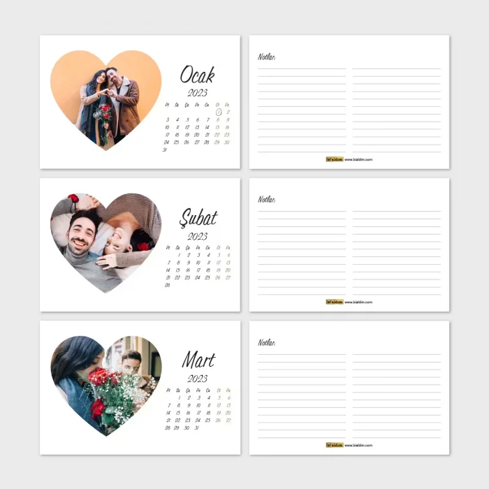 Kişiye Özel Fotoğraflı Takvim, 2025 Masa Takvimi, Kalpli Fotoğraflı