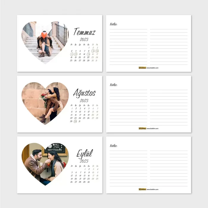 Kişiye Özel Fotoğraflı Takvim, 2025 Masa Takvimi, Kalpli Fotoğraflı