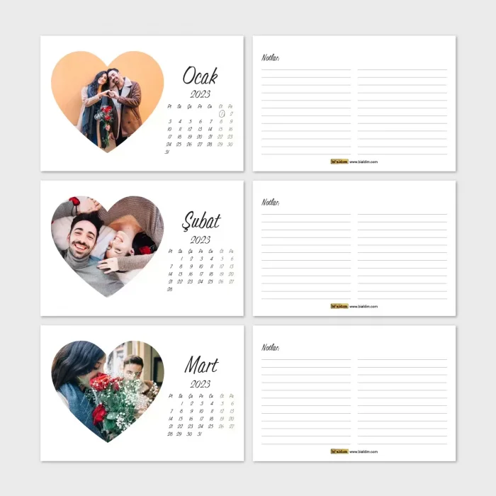 Kişiye Özel Fotoğraflı Takvim, 2026 Masa Takvimi, Kalpli Fotoğraflı