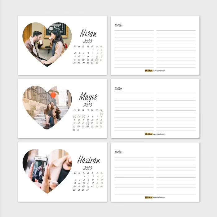 Kişiye Özel Fotoğraflı Takvim, 2026 Masa Takvimi, Kalpli Fotoğraflı