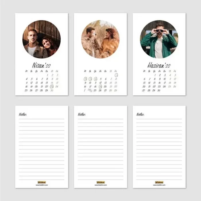 Kişiye Özel Yuvarlak Fotoğraflı 2026 Masa Takvimi Dikey Kırmızı