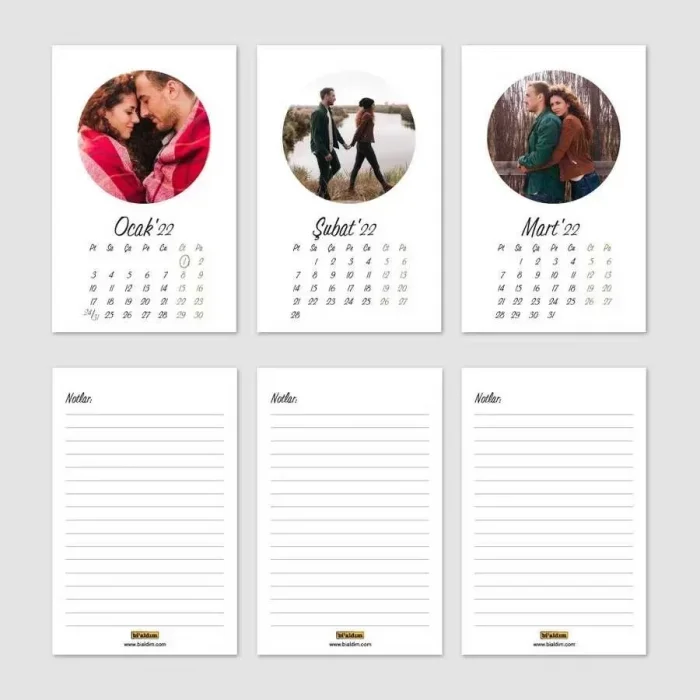 Kişiye Özel Yuvarlak Fotoğraflı 2026 Masa Takvimi Dikey Kraft