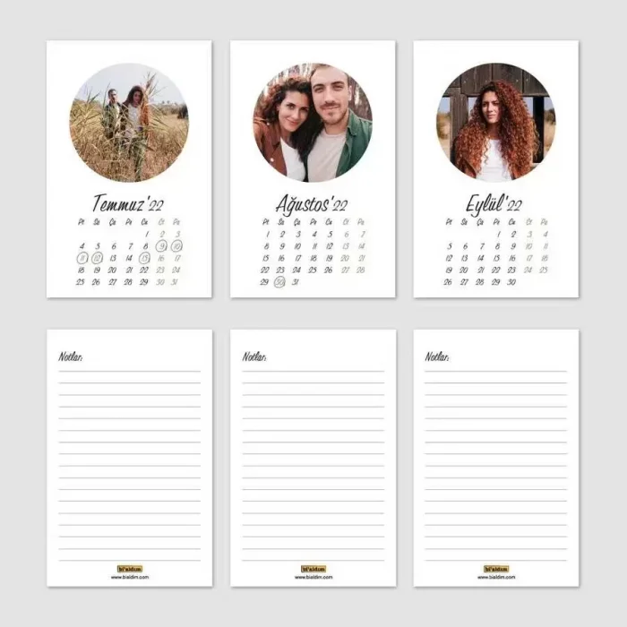 Kişiye Özel Yuvarlak Fotoğraflı 2026 Masa Takvimi Dikey Kraft