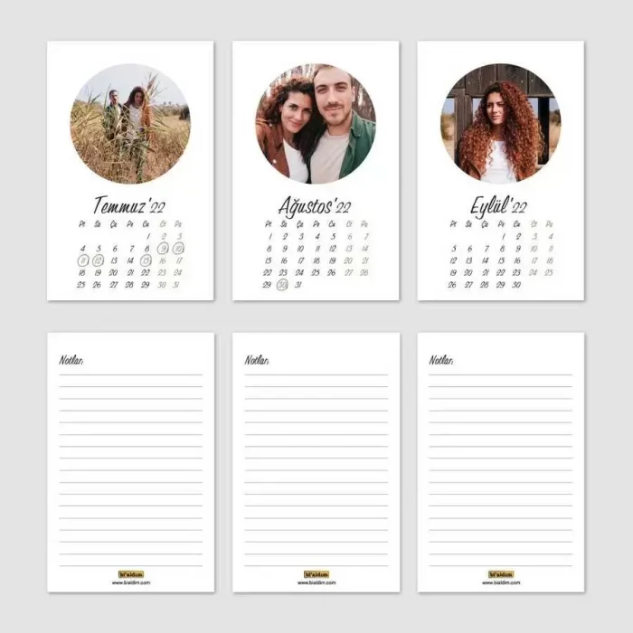 Kişiye Özel Yuvarlak Fotoğraflı 2026 Masa Takvimi Dikey Siyah