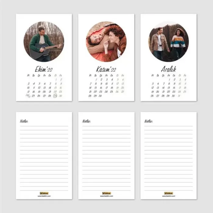 Kişiye Özel Yuvarlak Fotoğraflı 2026 Masa Takvimi Dikey Siyah