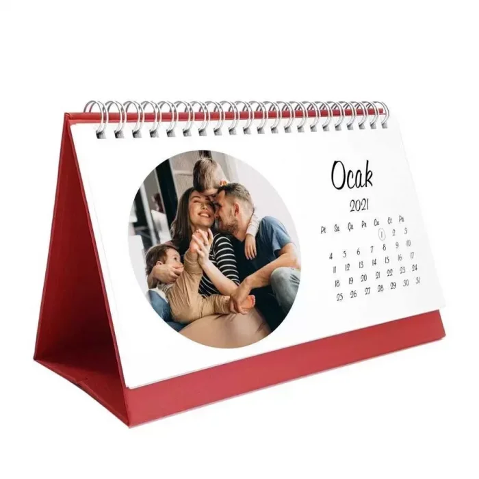 Kişiye Özel Yuvarlak Fotoğraflı Masa Takvimi 2026 - Kırmızı