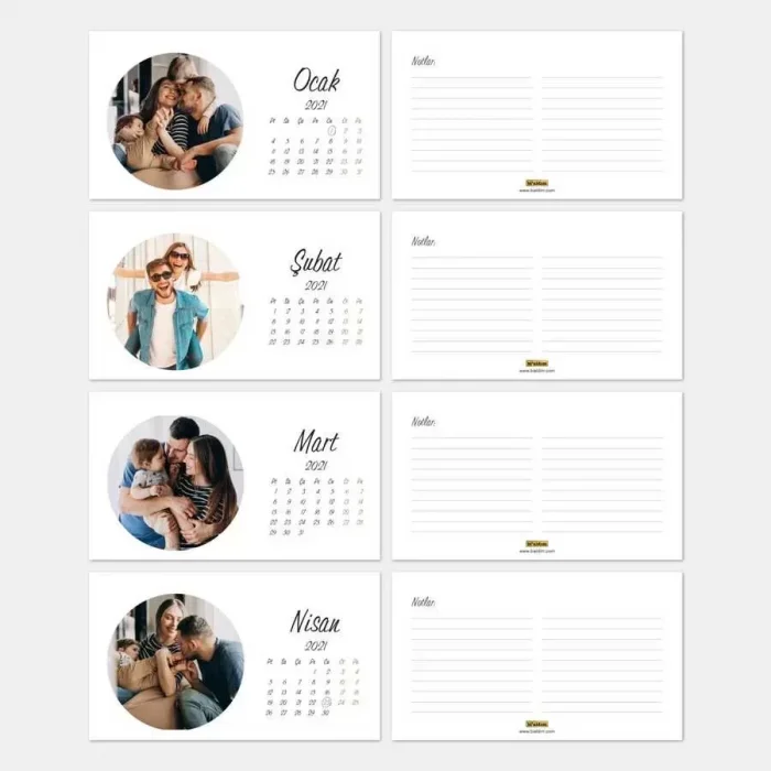 Kişiye Özel Yuvarlak Fotoğraflı Masa Takvimi 2026 - Kırmızı