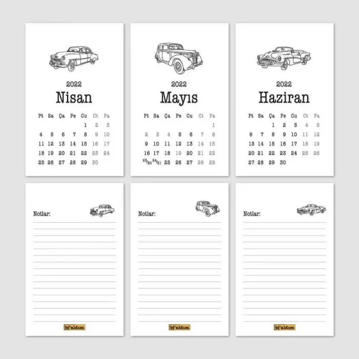 Klasik Araba Takvim 2025 Masa Takvimi Kırmızı