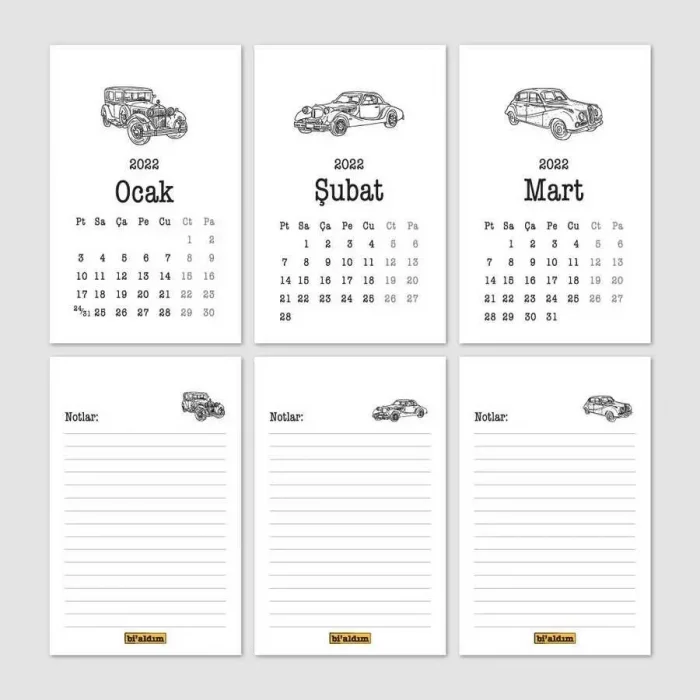 Klasik Araba Takvim 2025 Masa Takvimi Kraft