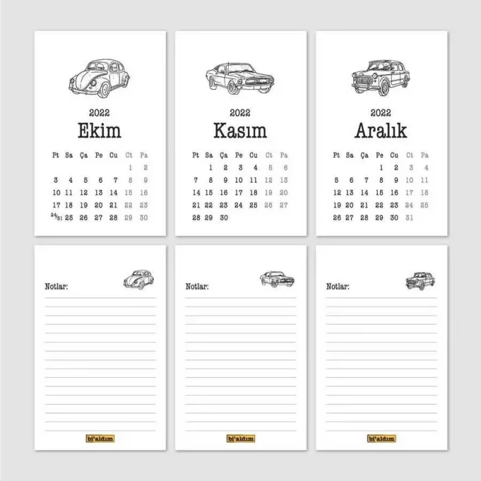 Klasik Araba Takvim 2025 Masa Takvimi Kraft
