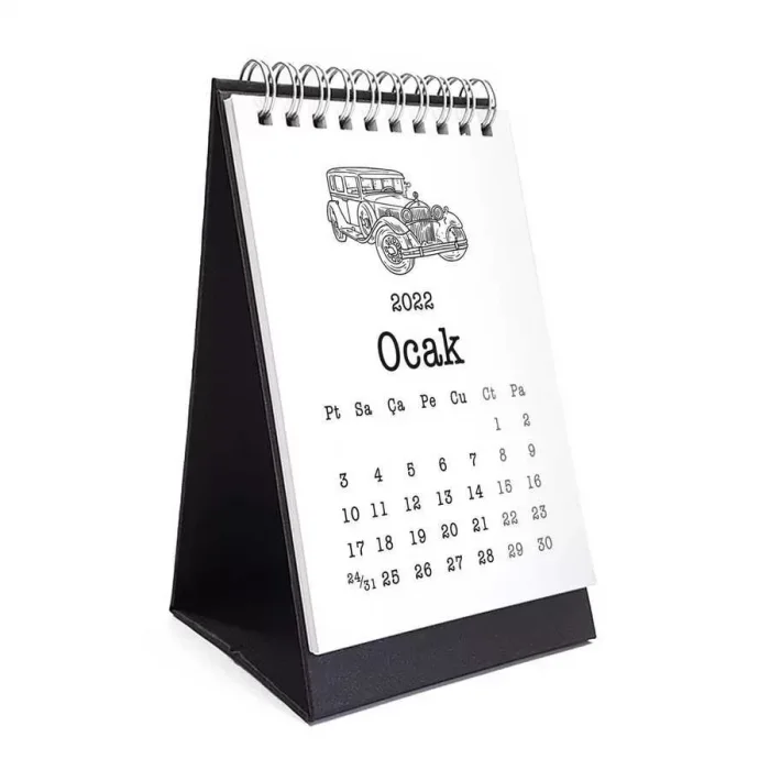 Klasik Araba Takvim 2025 Masa Takvimi Siyah