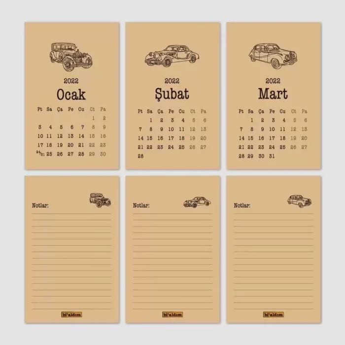 Klasik Araba Takvim 2025 Masa Takvimi Siyah Kraft