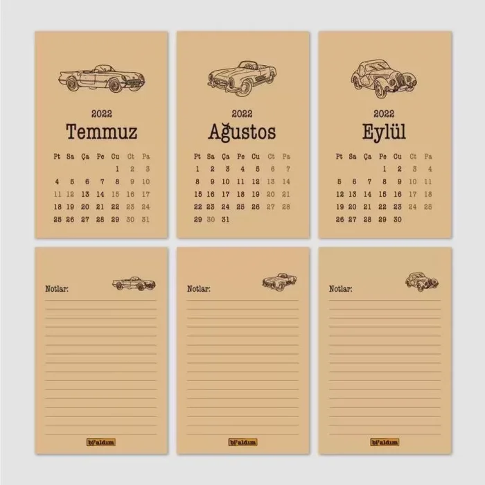 Klasik Araba Takvim 2025 Masa Takvimi Siyah Kraft