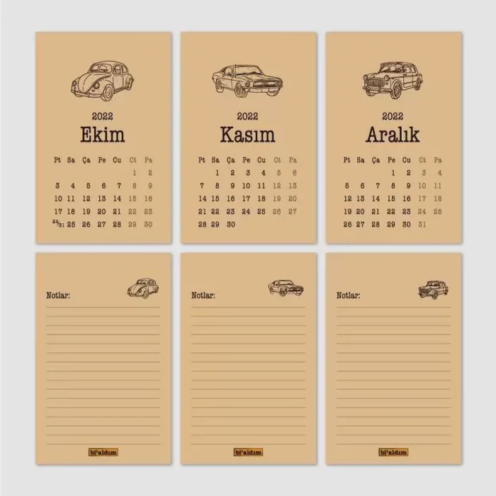 Klasik Araba Takvim 2025 Masa Takvimi Siyah Kraft