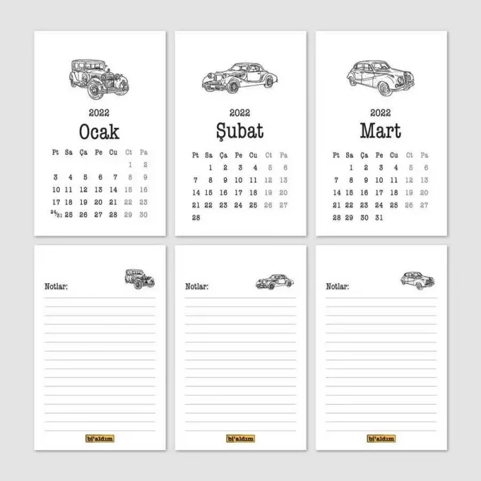 Klasik Araba Takvim 2026 Masa Takvimi Kırmızı