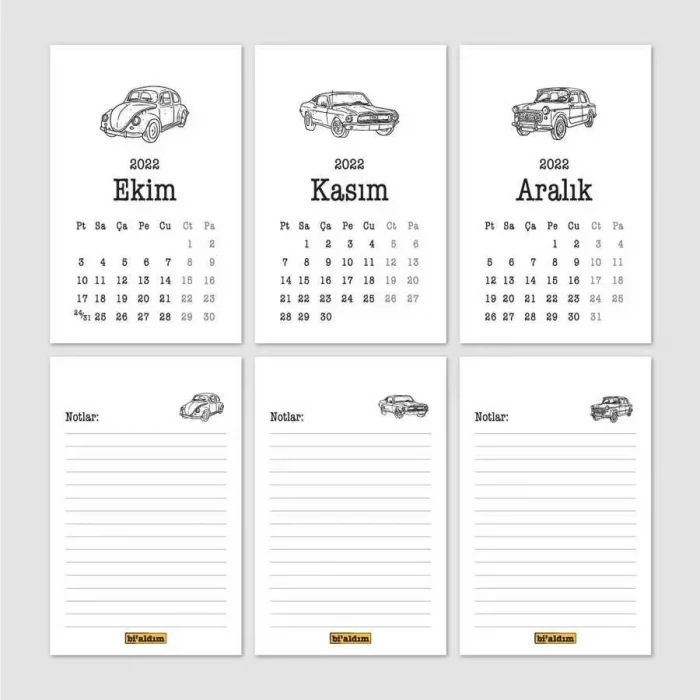 Klasik Araba Takvim 2026 Masa Takvimi Kırmızı