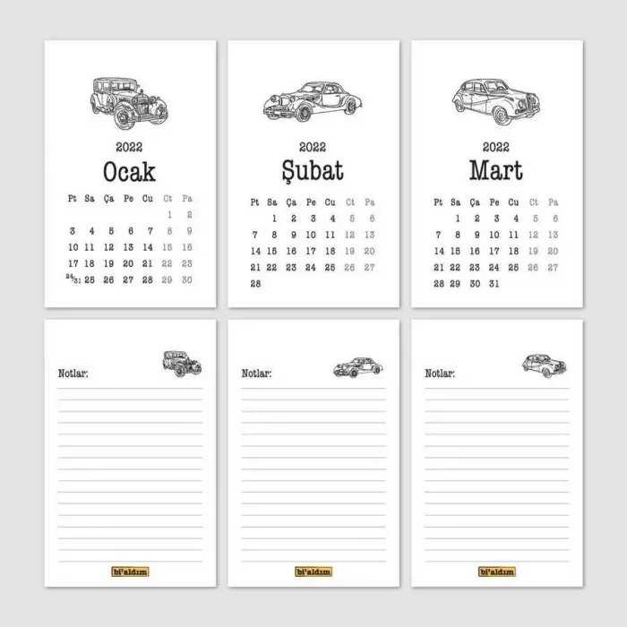 Klasik Araba Takvim 2026 Masa Takvimi Kraft